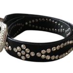 Black Faux Leather Western Belt Rhinestone Studded Bling Buckle Cowgirl Style Photo 1