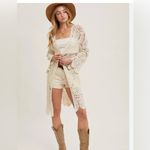 Belldini Chochet Cardigan Boho Coverup Tan Long Sleeve Size S Photo 9
