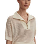 Varley Nali Half Zip Cream Cotton Open Knit Half Zip Short Sleeve Sweater Med Photo 0
