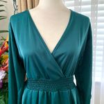 ZARA TIERED V-NECK SATIN EFFECT DRESS in Duck Blue Photo 6