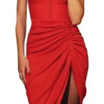 ADEIRLINA Its Showtime Corset Ruched Midi Dress Red NWT XS‎ Photo 0