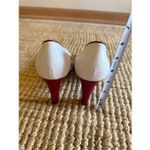 White Red Trim Leather Pumps Women Size X Pointed Toe High Heel Classic Photo 3