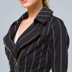 White House | Black Market Women’s Washed Stripe Double Zipper Moto Jacket Size 2 Photo 0