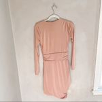NBD  Coco Mini Dress Bodycon Deep V Neck Long Sleeve Ruched Pink Nude Photo 6