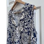 Elliot Lauren Semi Sheer Floral V Neck Gauzy Tier Pocket Dress Large Lightweight Blue Photo 4
