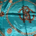 VINTAGE Leopard Print NWT TURQUOISE SQUAR SILKY SCARF hand rolled edges 35/35 Photo 15