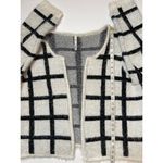 Ny Collection Black Off-White Windowpane Eyelash Open Front Cardigan Sz … Photo 4