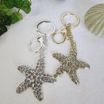 Silver and Gold Crystal Embellished Starfish Purse Charm Keychain Photo 0