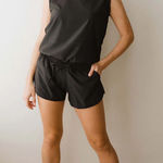 ALBION FIT  Ruffle Sleeve Romper Drawstring Waist Wrinkle Free Black Size M Photo 0