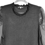 Adrianna Papell Black Lace Sheer Sleeve Ruffle Neck Sweater Top Women's Size L Photo 1