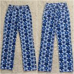 ZARA Jeans Straight Leg High Rise Daisy Print Boho Hippie Floral Blue White 4 Photo 4