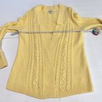 LL Bean Butter Yellow Double L Mixed Cable Open Front Cardigan Sweater MEDIUM Photo 3