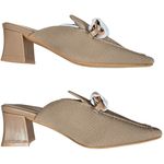 Newbella Mules Womens Shoes Beige Knit Pointed Toe Chain Block Heel Slides 8 Tan Photo 3