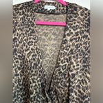 Good American Leopard Animal Print Plunging Faux Wrap V-Neck Satin Bodysuit 0 Photo 5