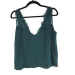Elle Rae Womens Tank Top Lace Trim V Neck Dark Green M Size M Photo 1