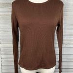BRIT & BRI Cropped Long Sleeve Tee Stretchy Ribbed Brown Photo 0