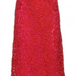 Salvatore Ferragamo  Red Pink Lace Midi Skirt Size 4 Photo 0