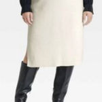 Ava & Viv Cream Pencil Skirt Sz 1XL Ribbed Textured Knitted Fall Wear Photo 0