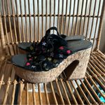 Free People  Lisbon Chunky Platform Heels Black Suede Flower‎ Embroidery Size 39 Photo 6