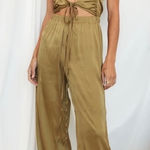 12th Tribe NWT  Midori Olive Green Satin Cutout Jumpsuit Womens Size S Photo 0