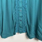 Ulla Popken Tunic Top Womens 16 18 Teal Green Crochet Button Up Long Sleeve Boho Photo 3