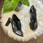 H WILLIAMS black leather sheer panel heels Size 5 Photo 1