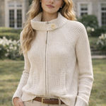 Banana Republic Cream Waffle Knit Zip Up Cardigan Sweater L Preppy Old Money Photo 0