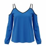 1. State  Cold Shoulder Crepe Game On Blouse Electric Sky Size XS Photo 0