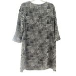 Garnet Hill  100% Silk Bell Flare Sleeve Shift Beige Black Midi Dress size 10 Photo 3