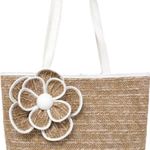 Bueno  Tan and White Tote with Floral Accent Photo 4