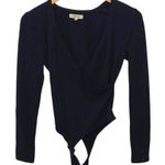 Madewell  Womens Long Sleeve Wrap Front‎ Bodysuit Black Size Medium Photo 0