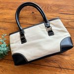 Charter Club  Canvas Cream and Black Handbag Purse Photo 0