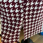 Houndstooth  Dress Long Sleeve Mid Calf Crimson Red Womens Medium New Photo 13