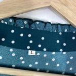 Green White Polka Dot Keyhole Mock Neck Ruffle Mini Dress Women's Size Large L Photo 5