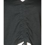 Roxy Black Cropped Knit Rib Top Size L Short Ruffle Sleeve Ruched Tie Up V-Neck Photo 4