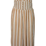 American Eagle Brown White Striped Smocked Corset Waistline Halter Jumpsuit S Photo 0