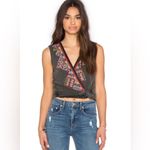 Free People  Around the World Wrap Front Embroidered Tank‎ Top in Black Combo XS Photo 1