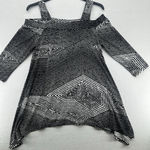 Vintage Clara Sun Woo Women's Cold Shoulder Tunic Size S Black White Photo 0