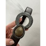 Chico's  Belt Adjustable Brown Leather Hook Silver Gold Tone Big Buckle Statement Photo 11