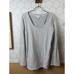 Daily Ritual White Striped Bell Sleeve Tunic Terry Sweatshirt Photo 4