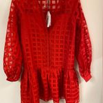 English Factory Women's Check Organza Buttoned Long Sleeves Red Mini Dress Photo 1