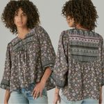 Lucky Brand  Bohemian Hippie Retro 70s Lace Up Peasant Blouse Size Large Photo 1
