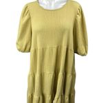 MONKL Green Half Puff Sleeve Textured Tiered Ruffle Mini Shift Dress Size XL Photo 0