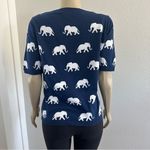 Talbots  Short Sleeve Sweater Navy Elephants Pullover Top Rayon Cotton safari Photo 4
