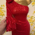 One Shoulder Flower Sequin Midi Dress size M Red Size M Photo 4