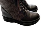 DKNY Women's Size 7.5 M Roselyn Brown Monogram Print Lace Up Combat Boots Photo 3
