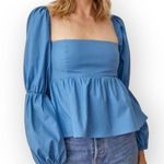 Reformation Jaxley Puff Sleeve Square Neck Blouse Blue Photo 0