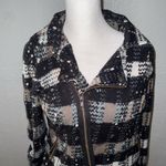 Free People  Jacket 8 Black Speckled Plaid Diagonal Zip Zipper Sleeve Pockets Photo 1