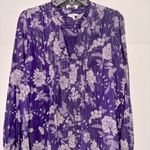 Crown & Ivy Blouse L Purple Silver Floral V Neck Long Sleeve Cottagecore Sparkle Photo 0
