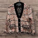 R FASHION Apparel Thread Textured Knit Cardigan Sweater Jacket Fringe Size L/XL Black Size L Photo 1